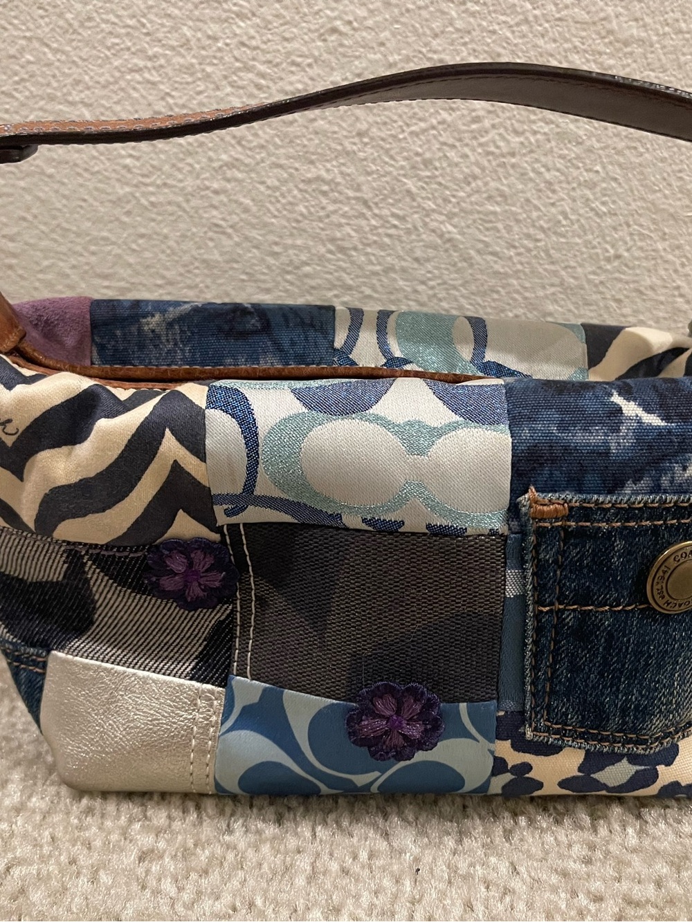 Vintage Coach Mini Bag Patchwork Denim Y2K Shoulder Bag Purse - Picture 3 of 9
